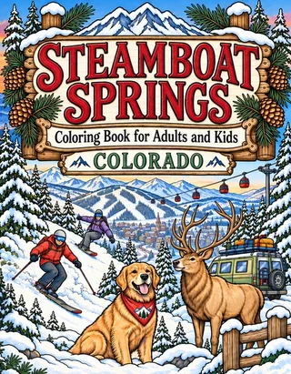 Steamboat Springs Coloring Book for Adults cover illustration by Louisa May Carson