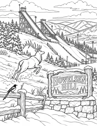 Detailed coloring page of Howelsen Hill Ski-Jump Heritage