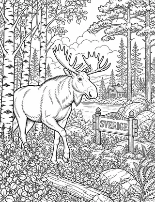 Detailed coloring page of Sverige featuring Swedish welcome sign