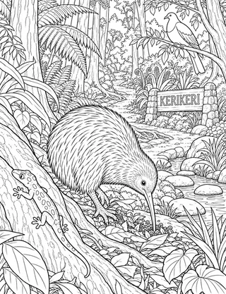 Detailed colouring page of Kerikeri Forest Wildlife Stop