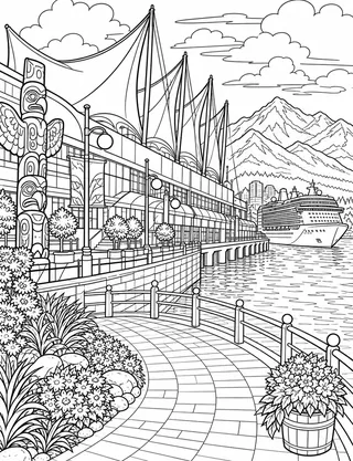 Detailed colouring page of Stanley Park'S Seawall