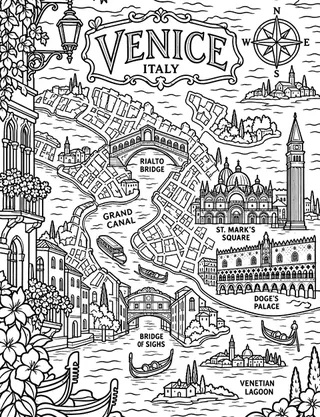 Illustrated travel map of Venice landmarks and attractions