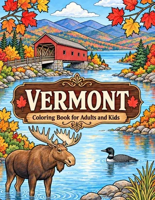 Vermont Coloring Book for Adults cover illustration by Louisa May Carson