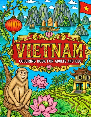 Vietnam Coloring Book for Adults cover illustration by Louisa May Carson
