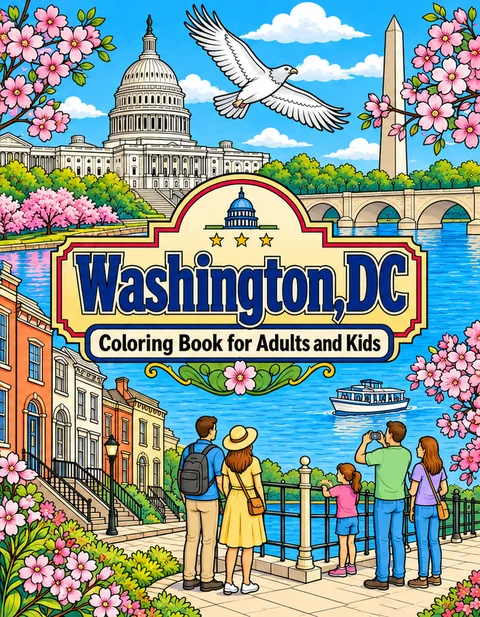 Washington DC Coloring Book for Adults cover illustration by Louisa May Carson