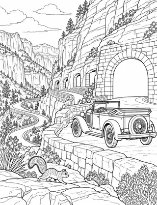 Detailed coloring page of Historic Zion-Mount Carmel Tunnel Engineering